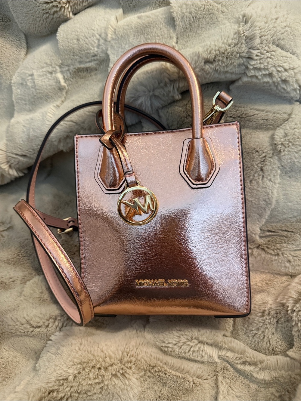 Michael Kors Metallic Rose Gold Mini Tote
